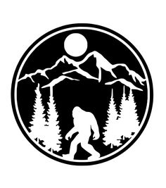 a white and black sign with a bigfoot on it