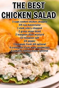 the best chicken salad recipe on a white plate