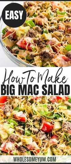 Big Mac Salad - Cheeseburger Salad Recipe (Low Carb, Gluten-Free) Low Carb Big Mac Salad, Big Mac Salad Recipe, Cheeseburger Salad Recipe, Mac Salad Recipe, Cheeseburger Salad, Keto Cheeseburger, Salad Recipes Low Carb, Big Mac Salad, Chicken Honey