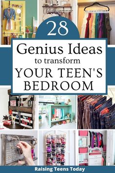 Maybe it’s time to give your teen a fresh start. Clear out the clutter, get rid of everything they don’t need, use or want and create a new space that’s clean and organized, and makes them feel more relaxed and stress-free.  For cool storage solutions that will change the way your teen feels about their room, check out our 28 genius ideas to transform your teen’s bedroom. #storagesolutions #organizationideasteenagers #bedroomorganizationideas #organizationbedroom Closet Designs For Small Bedrooms, Closet Organization Ideas Teen Girl, Vertical Storage Ideas Bedroom, Teen Girl Closet Organization, Teen Storage Ideas, Teen Girl Closet, Cool Teenage Girl Rooms, Teen Room Organization, Teen Bedroom Organization