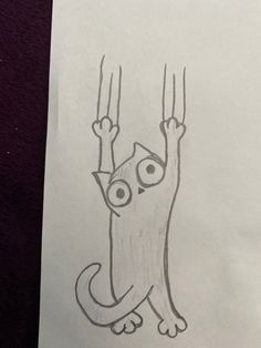 a drawing of a cat holding up two hands