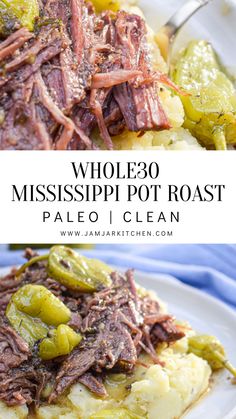 Beef pot roast with pepperoncini peppers Mississippi Pot Roast Instant Pot Whole 30, Gf Mississippi Pot Roast, Clean Eating Roast Crockpot, Healthier Mississippi Pot Roast, Whole 30 Guide, Whole30 Mississippi Pot Roast, Healthy Crockpot Meat, Whole 30 Roast Crock Pots, Clean Mississippi Pot Roast