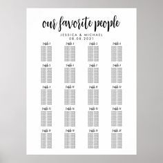 the printable seating chart for a wedding is shown in black and white, with text that reads find your seat