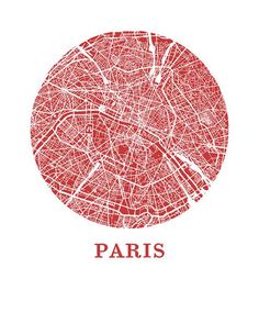 a red circle with the word paris on it and an image of a city map