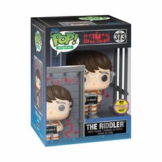 the riddler pop vinyl figure in a box with an open door and glasses on it