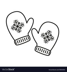 two mittens with snowflakes on white background