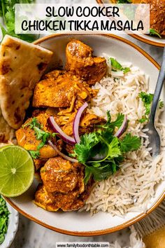 a bowl filled with chicken tikka masala and garnished with cilantro