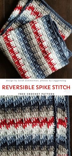 two crocheted dishcloths with the words reversible spike stitch on them