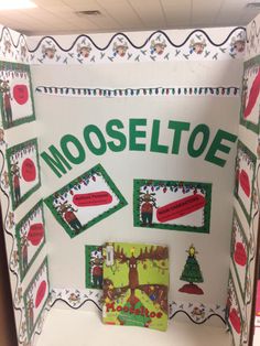 a bulletin board with christmas decorations on it