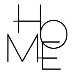 the word home is written in black and white, with an oval at the bottom