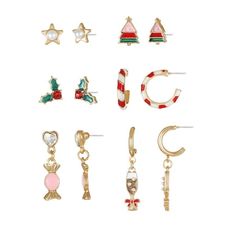 Get ready to celebrate the holidays with this adorable Packed Party Classic Christmas Earrings - Set of 6! From candy canes to Christmas trees, this set all you need for the holiday season! Crafted with meticulous attention to detail, these hypo-allergenic feature a gold tone finish plus gemstone and pearl accents. Whether you wear them all at once for the ultimate Christmas earring stack or throughout the season, these holiday earrings are sure to add a fun, festive touch to any outfit. PS did we mention the packaging has a "to from" label for easy gifting? Talk about the perfect stocking stuffer! Size: one size.  Gender: female.  Age Group: adult. Earring Stack, Holiday Earrings, Ultimate Christmas, Holiday Earring, Perfect Stocking Stuffers, Christmas Earrings, Candy Canes, Party Packs, Classic Christmas