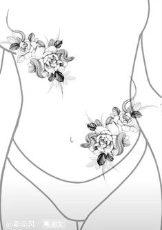 a drawing of a woman's stomach with flowers on it