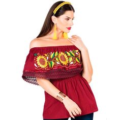 Blusa tradicional bordada Hecho en Mexico por nuestros artesanos No Incluye Accesorios Color de bordado puede varear en tonos y diseno Classic Mexican Design Blouse Made in Mexico by our Artesanos Does not include Accessories Embroidery/Thread color may vary No two tops are the same Traditional Red Peasant Top With Floral Embroidery, Red Embroidered Folk Peasant Top, Folk Style Embroidered Red Peasant Top, Mexican Top, Handmade Blouse, Rodeo Boots, Mexican Fashion, Mexican Blouse, Design Blouse