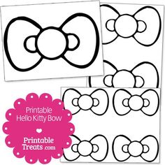 the printable hello kitty bow is shown in three different sizes and colors, including pink