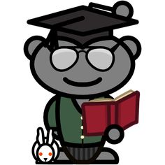 a cartoon bear wearing glasses and holding a book