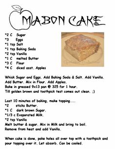 Apple Mabon Cake words of another source. MY Opalraines Production. Wicca Recipes, Kitchen Witch Recipes, Kitchen Witchery, Eclectic Witch, Apple Cake, Kitchen Witch, Samhain, Cake Recipe, Holiday Recipes