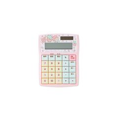 a pink calculator with hello kitty on it