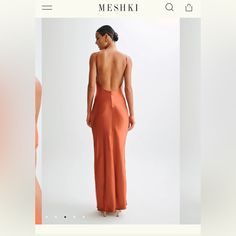 Meshki Lucia Satin Cut Out Maxi Dress - Burnt Orange Peach Satin Dress, Meshki Dresses, Cut Out Maxi Dress, Burnt Orange Dress, Burnt Orange Color, Dresses Backless, Satin Dresses, Burnt Orange, Color Orange