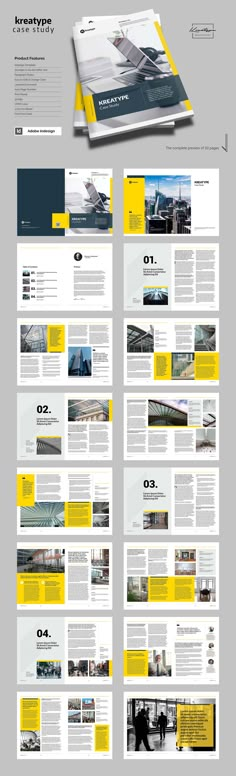 an image of a yellow and gray brochure with many different pages on it