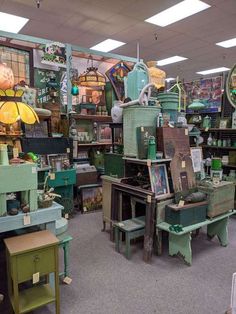 a room filled with lots of different colored furniture and decor on the walls, flooring and ceiling