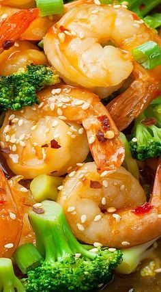 shrimp and broccoli stir fry with sesame seeds