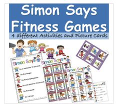 the book simon says fitness games with four different activities and pictures for each child's body