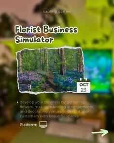 an advertisement for the florida business simulator, with trees and flowers in the foreground