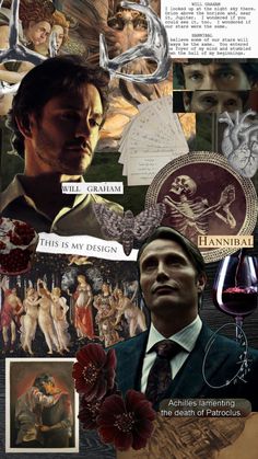 the collage has many different pictures and words on it, including an image of a man in a suit