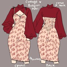 the front and back views of a women's dress