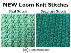 two pictures showing different colors of knits and the words new loom knit stitches