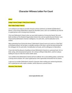 a letter that is written in yellow and black with the words'character witnesses letter for court