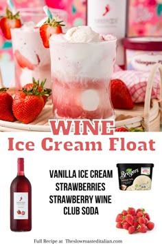 an advertisement for ice cream float with strawberries and strawberrys