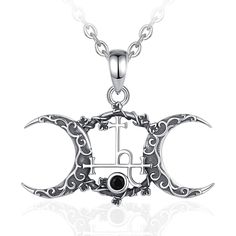 Introducing this exquisite Triple Moon Goddess Necklace, graced with the powerful Lilith Sigil Symbol 🔮 Crafted using only the finest 925 Sterling Silver, this necklace is known for its nickel-free, lead-free, cadmium-free, and hypoallergenic qualities- ensuring it's safe to wear for hours on end! 💎. Pendant Size: 26.1*32.5mm Chain size: 18inch, 45cm /20inch 55cm Spiritual Silver Crescent Necklace, Spiritual Silver Moon Charm Necklace, Spiritual Silver Charm Necklaces With Moon Phase, Spiritual Silver Charm Necklace With Moon Phase, Symbolic Silver Crescent Necklaces, Symbolic Silver Moon Phase Necklace, Symbolic Silver Crescent Necklace, Symbolic Silver Necklace With Moon Phase, Symbolic Crescent Nickel Free Necklace