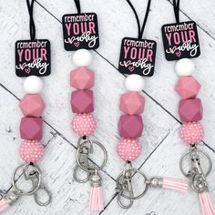 Cheap Pink Beaded Lanyards, Pink Beaded Lanyards For Gifts, Adjustable Personalized Pink Lanyard, Pink Lanyard With Keychain For Personal Use, Pink Lanyard With Keychain, Lanyards Diy, Beaded Lanyards Badge Holders, Pokey Tool, Silicone Bead Lanyard