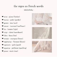 the signs as french words are shown in different styles and font options for each word