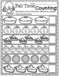 the fall time counting worksheet is shown in black and white, with an image of