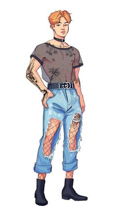 a drawing of a person wearing ripped jeans