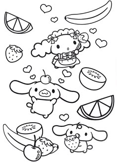 an animal coloring page with fruits and animals