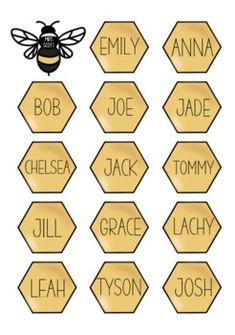 bee name tags with honeybee names on them