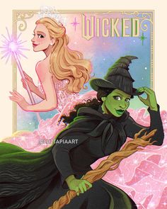 an illustration of a wizard and a witch on a pink background with the words,'wicked '