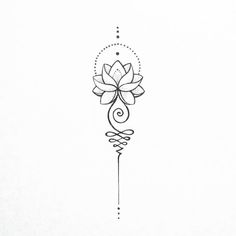 a line drawing of a flower with swirls and dots on the side of it