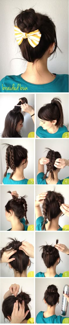 Braided bun. Diy Updo, Fishtail Braid, Penteado Cabelo Curto, Hair Tutorials, Hair Envy, Great Hair, Hair Dos