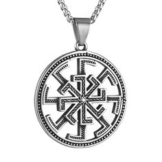 PRICES MAY VARY. The symbol is called Kolovrat, meaning wheel, and is the symbol of Svarog, the sun-god in Slavic mythology, representing the power of the sun and fire Materials: Made of high-quality stainless steel with a delicate pattern that does not fade, hypoallergenic, rust, deform, making this pendant durable and suitable for long wear without damaging the skin Pendant Size: 4.3*4.3 cm (1.72*1.72 inch), Chain length: 22 + 2 inch extension chain, Weight: 25g/0.88oz.​ Packaged in an Elegant Sun Wheel, Slavic Paganism, Slavic Mythology, Retro Sun, Gifts For Your Boyfriend, Necklace For Men, Men Necklace, Chain Lengths, Jewelry Gift