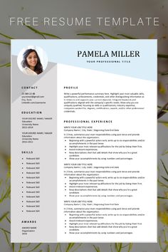 a professional resume template with an image of a woman in blue and white on it