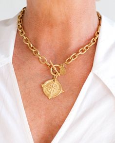 Compass Toggle Necklace - Susan Shaw Susan Shaw, Nautical Compass, Toggle Necklace, Compass Rose, Month Gifts, Gold Necklace Designs, 24kt Gold, San Antonio Tx, 50th Gifts