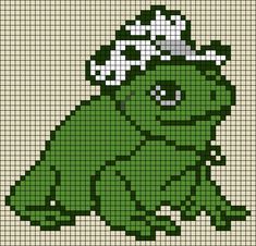 a cross stitch pattern of a green teddy bear wearing a hat