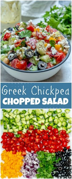 greek chickpea chopped salad with tomatoes, cucumbers and olives