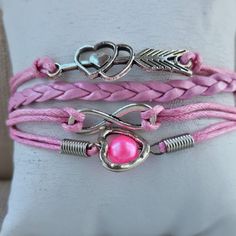 Fashion Bracelet Pink Faux Leather Braided Multi Layer Wristband Heart Jewelry Unbranded Fashion Jewelry Faux Leather - Vegan Size: Adjustabe Up To 7,5 Inches Wrist Brand New. Pink Heart-shaped Name Bracelet For Valentine's Day, Pink Heart-shaped Adjustable Name Bracelet, Valentine's Day Heart-shaped Alloy Bracelet, Valentine's Day Heart-shaped Multicolor Bracelets, Jewelry Faux, Pink Heart-shaped Bohemian Bracelets, Pink Bracelet, Heart Jewelry, Multi Layering