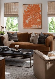 a living room with two couches and a coffee table in front of the window