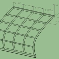 a drawing of a curved glass window with measurements